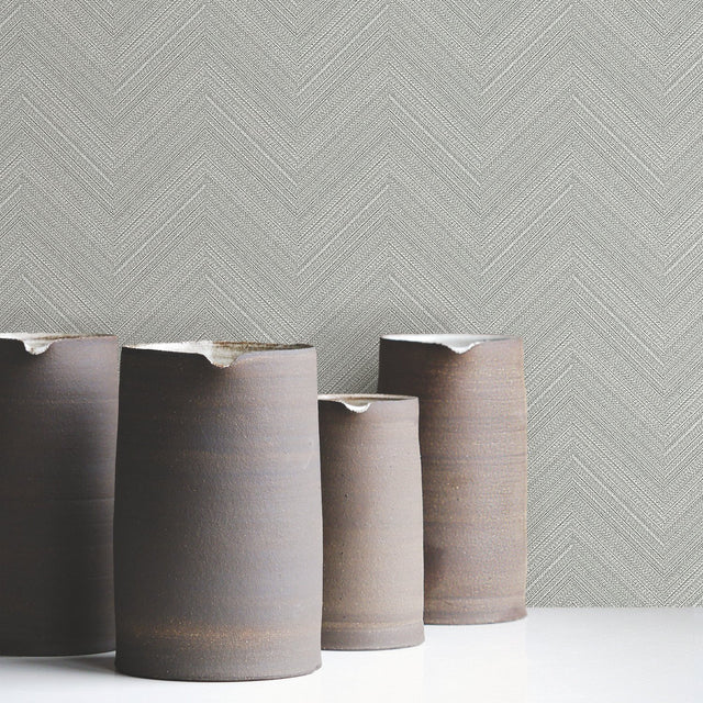 Herringbone Weave Grey Peel & Stick Wallpaper