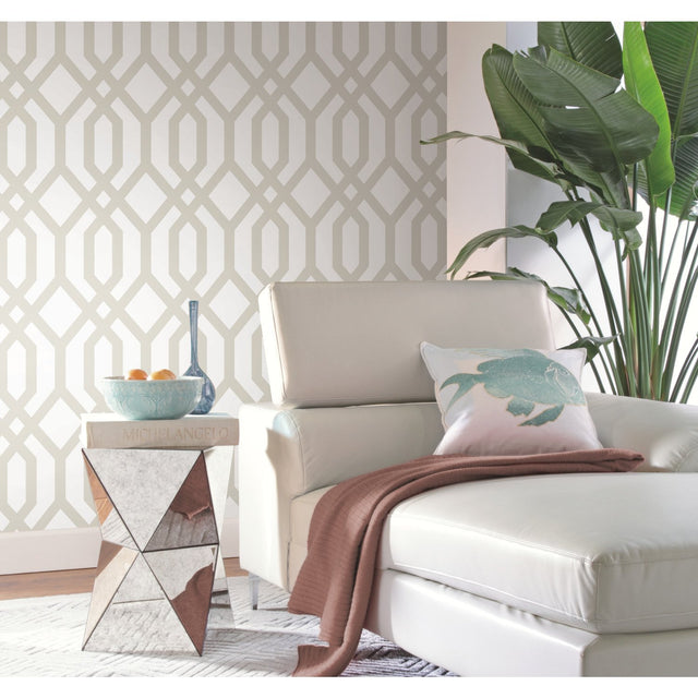 Gazebo Lattice Taupe Peel & Stick Wallpaper with Geometric Lattice Pattern - York RMK12012WP