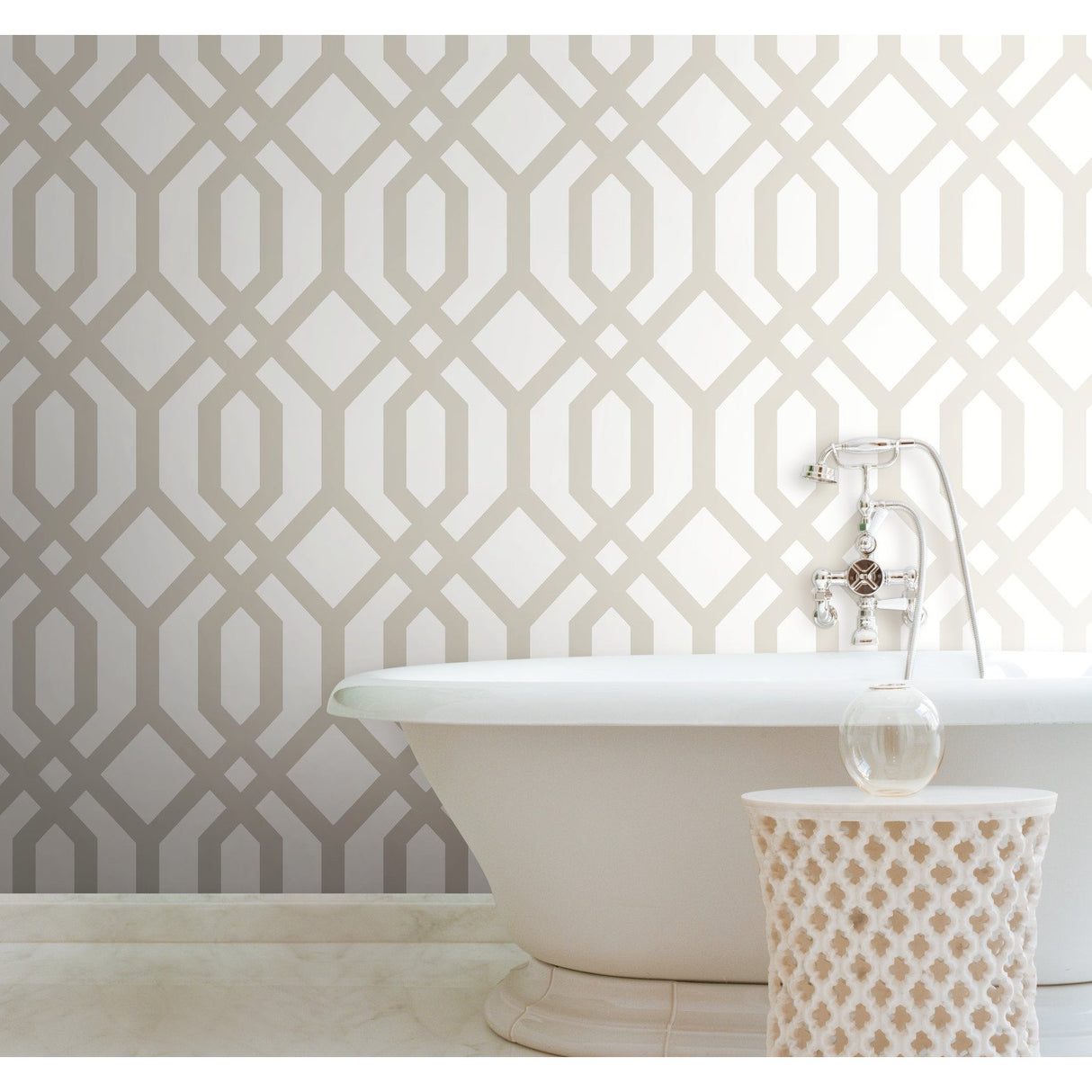 Gazebo Lattice Taupe Peel & Stick Wallpaper with Geometric Lattice Pattern - York RMK12012WP