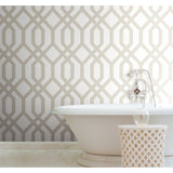 Gazebo Lattice Taupe Peel & Stick Wallpaper with Geometric Lattice Pattern - York RMK12012WP