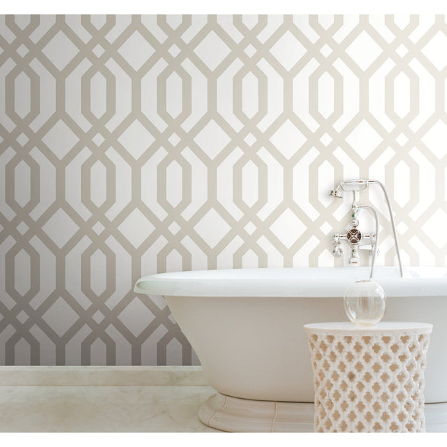 Gazebo Lattice Taupe Peel & Stick Wallpaper with Geometric Lattice Pattern - York RMK12012WP