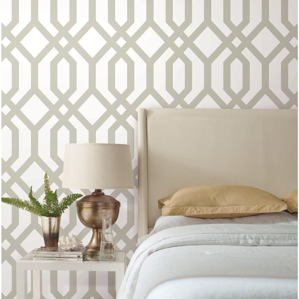 Gazebo Lattice Taupe Peel & Stick Wallpaper with Geometric Lattice Pattern - York RMK12012WP