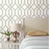 Gazebo Lattice Taupe Peel & Stick Wallpaper with Geometric Lattice Pattern - York RMK12012WP