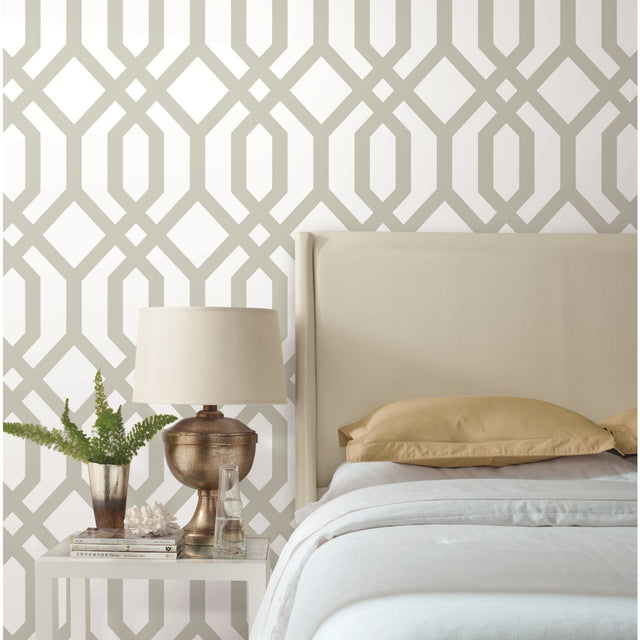 Gazebo Lattice Taupe Peel & Stick Wallpaper with Geometric Lattice Pattern - York RMK12012WP