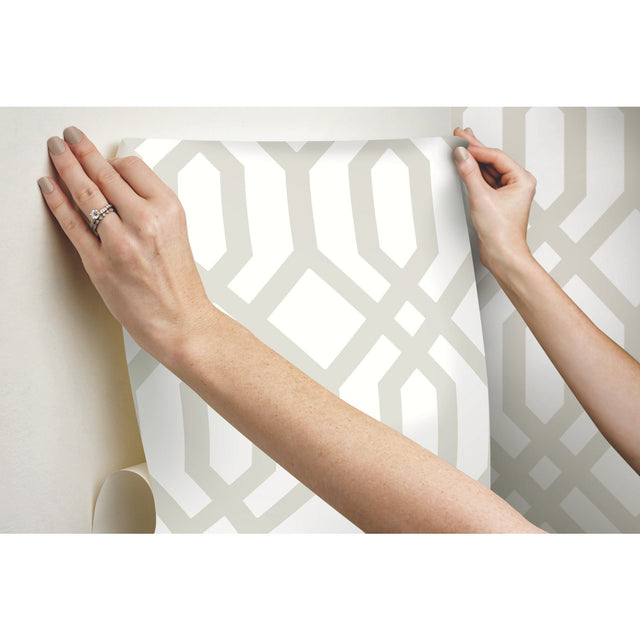 Gazebo Lattice Taupe Peel & Stick Wallpaper with Geometric Lattice Pattern - York RMK12012WP
