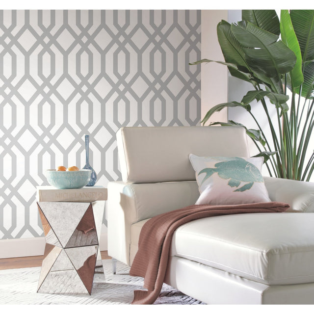 Gazebo Lattice Grey Peel & Stick Wallpaper with Geometric Lattice Pattern - York RMK12013WP