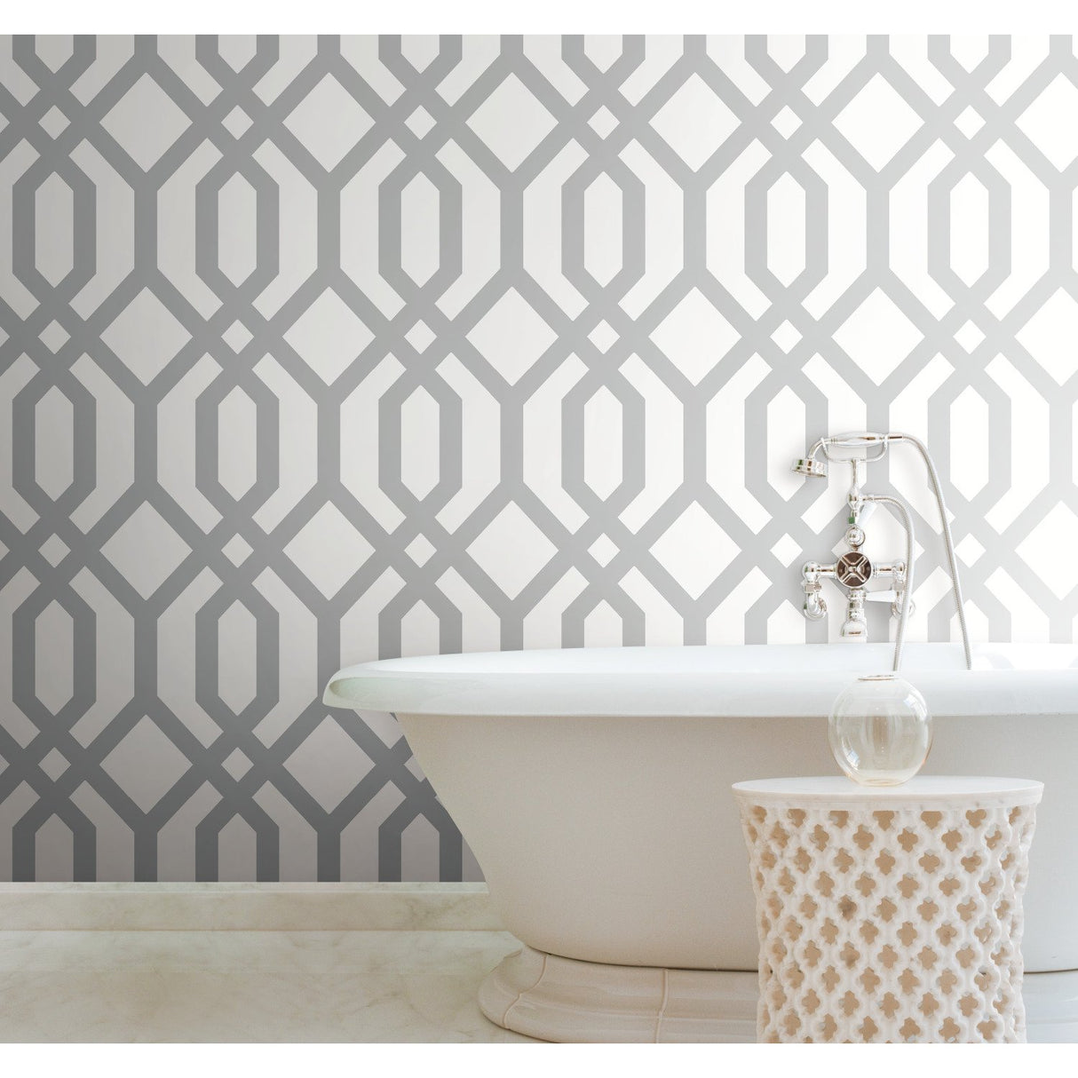 Gazebo Lattice Grey Peel & Stick Wallpaper with Geometric Lattice Pattern - York RMK12013WP