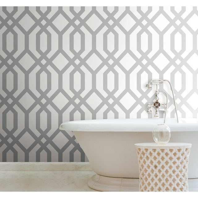 Gazebo Lattice Grey Peel & Stick Wallpaper with Geometric Lattice Pattern - York RMK12013WP