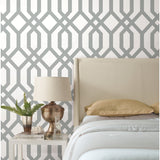 Gazebo Lattice Grey Peel & Stick Wallpaper with Geometric Lattice Pattern - York RMK12013WP