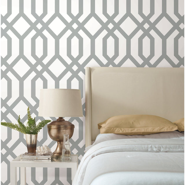Gazebo Lattice Grey Peel & Stick Wallpaper with Geometric Lattice Pattern - York RMK12013WP