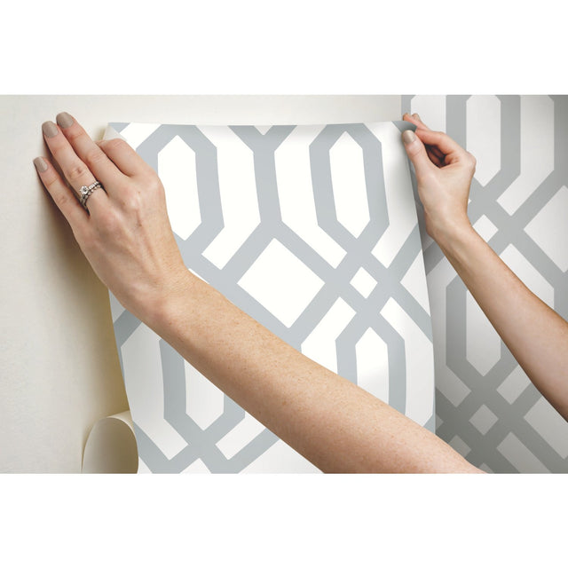 Gazebo Lattice Grey Peel & Stick Wallpaper with Geometric Lattice Pattern - York RMK12013WP