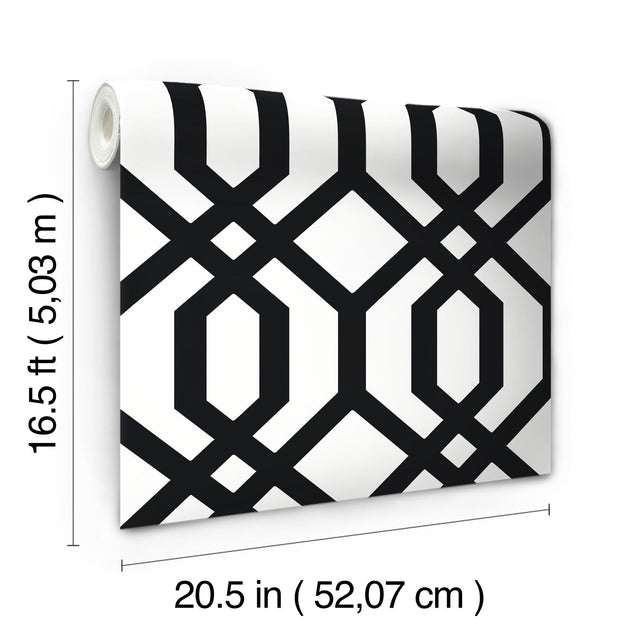 Gazebo Lattice Black Peel & Stick Wallpaper with Geometric Lattice Pattern - York RMK12014WP