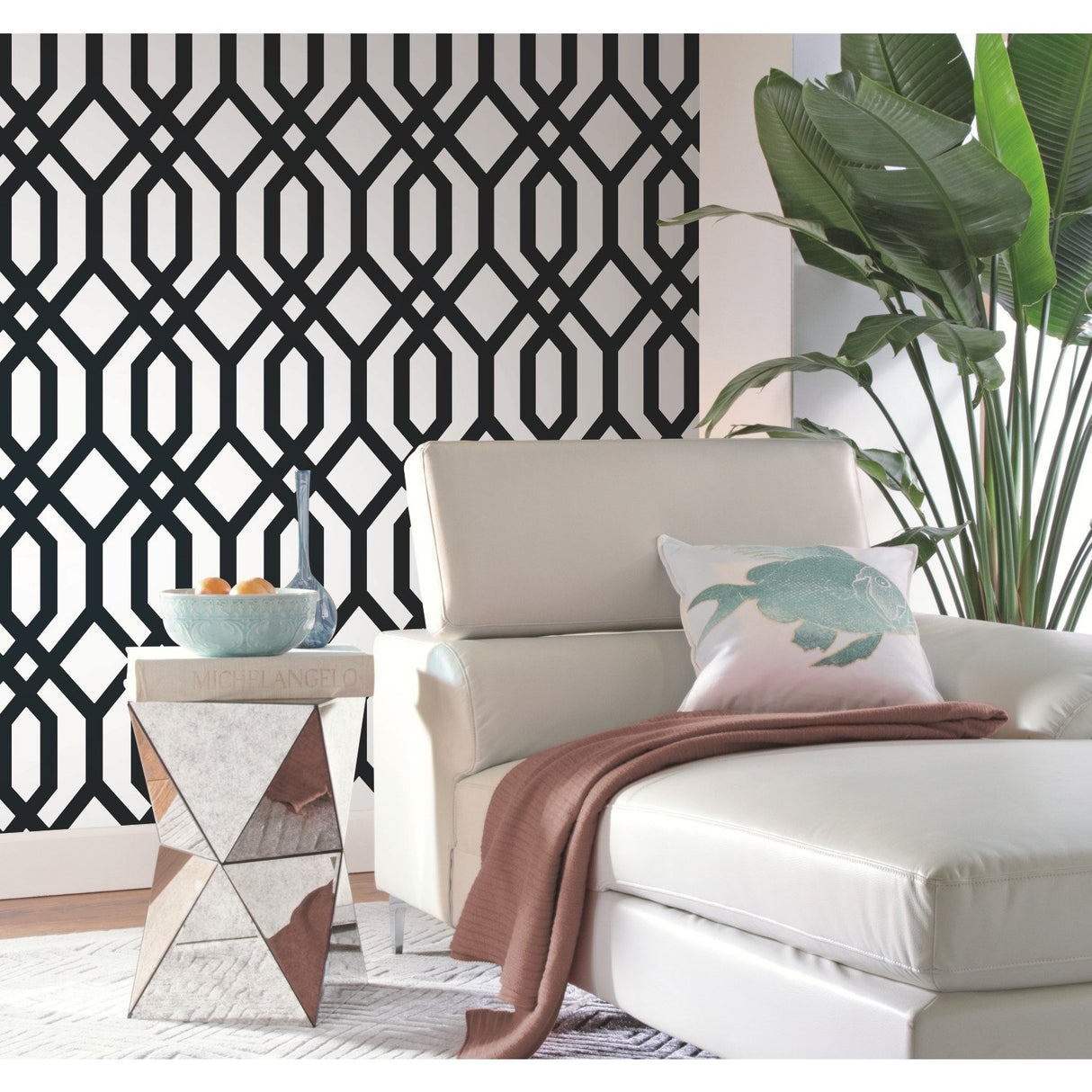 Gazebo Lattice Black Peel & Stick Wallpaper with Geometric Lattice Pattern - York RMK12014WP