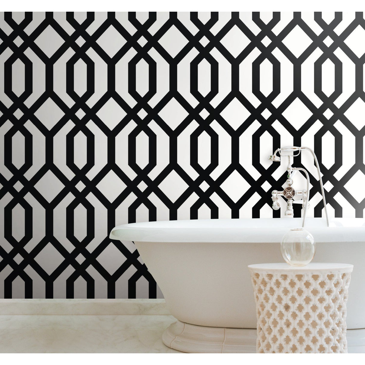 Gazebo Lattice Black Peel & Stick Wallpaper with Geometric Lattice Pattern - York RMK12014WP