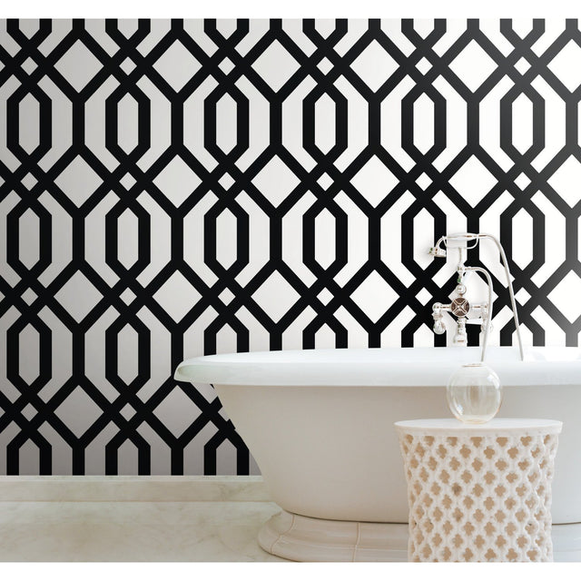 Gazebo Lattice Black Peel & Stick Wallpaper with Geometric Lattice Pattern - York RMK12014WP