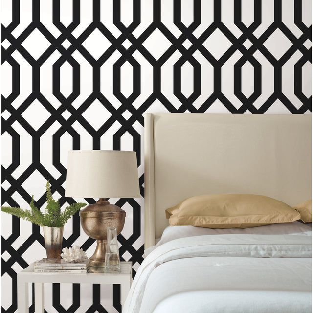 Gazebo Lattice Black Peel & Stick Wallpaper with Geometric Lattice Pattern - York RMK12014WP