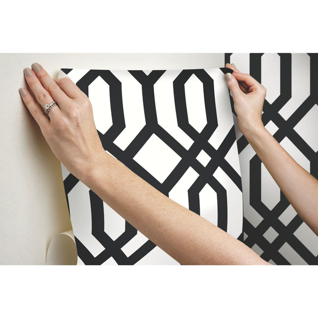Gazebo Lattice Black Peel & Stick Wallpaper with Geometric Lattice Pattern - York RMK12014WP