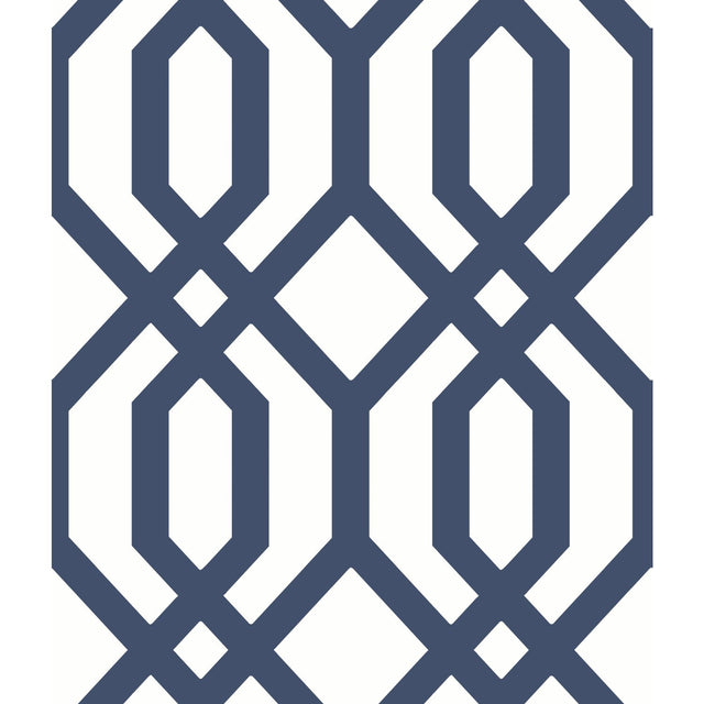 Gazebo Lattice Navy Peel & Stick Wallpaper with Geometric Trellis Pattern, Traditional Style - York RMK12015WP