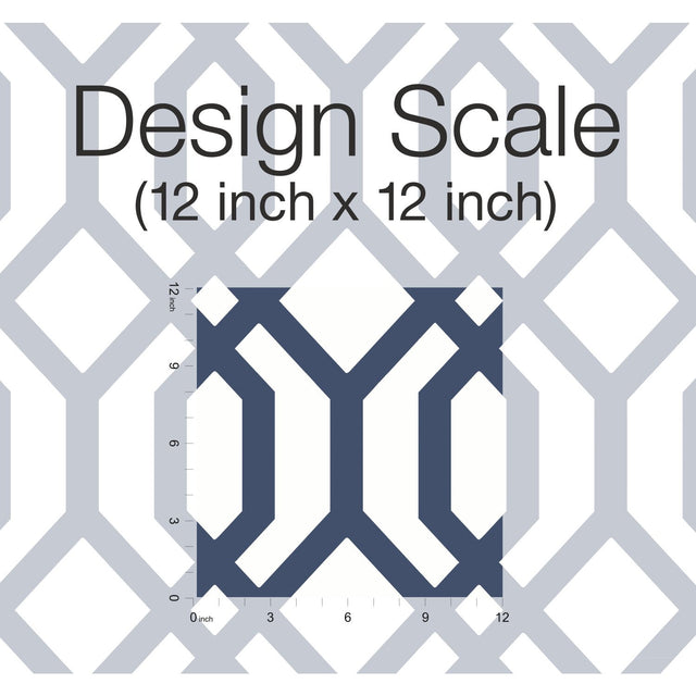 Gazebo Lattice Navy Peel & Stick Wallpaper with Geometric Trellis Pattern, Traditional Style - York RMK12015WP