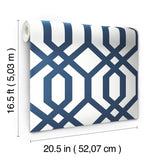 Gazebo Lattice Navy Peel & Stick Wallpaper with Geometric Trellis Pattern, Traditional Style - York RMK12015WP