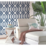 Gazebo Lattice Navy Peel & Stick Wallpaper with Geometric Trellis Pattern, Traditional Style - York RMK12015WP