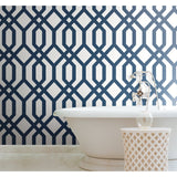 Gazebo Lattice Navy Peel & Stick Wallpaper with Geometric Trellis Pattern, Traditional Style - York RMK12015WP