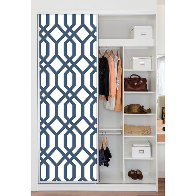 Gazebo Lattice Navy Peel & Stick Wallpaper with Geometric Trellis Pattern, Traditional Style - York RMK12015WP
