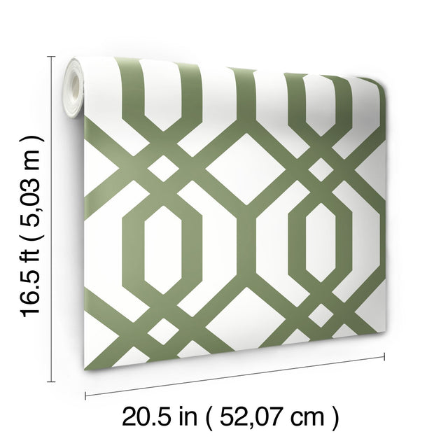 Gazebo Lattice Green Peel & Stick Wallpaper with Geometric Lattice Pattern, Traditional Style - York RMK12016WP