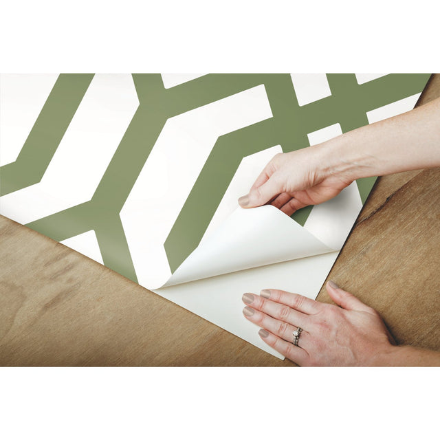 Gazebo Lattice Green Peel & Stick Wallpaper with Geometric Lattice Pattern, Traditional Style - York RMK12016WP