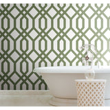 Gazebo Lattice Green Peel & Stick Wallpaper with Geometric Lattice Pattern, Traditional Style - York RMK12016WP