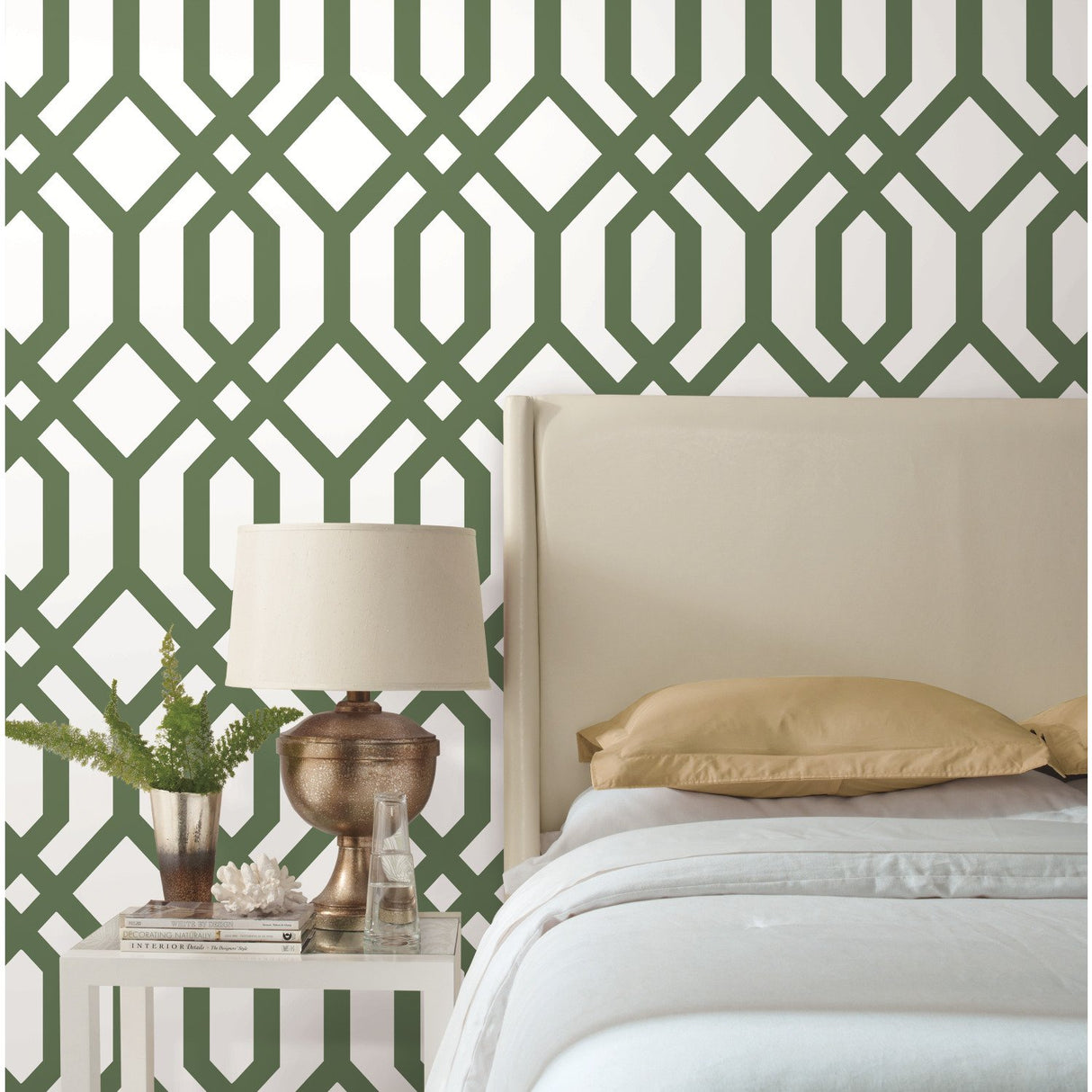 Gazebo Lattice Green Peel & Stick Wallpaper with Geometric Lattice Pattern, Traditional Style - York RMK12016WP