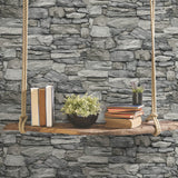 Stone Grey Peel & Stick Wallpaper with Industrial Stone Pattern - York RMK12017WP