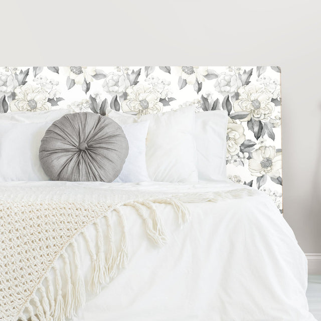 Watercolor Floral Bouquet Grey Peel & Stick Wallpaper with Botanical Flowers, Transitional Style - York RMK12030WP