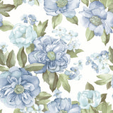 Watercolor Floral Bouquet Indigo Peel & Stick Wallpaper with Botanical Flowers - York RMK12031WP