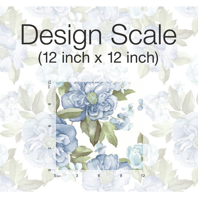 Watercolor Floral Bouquet Indigo Peel & Stick Wallpaper with Botanical Flowers - York RMK12031WP