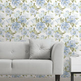 Watercolor Floral Bouquet Indigo Peel & Stick Wallpaper with Botanical Flowers - York RMK12031WP