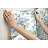 Watercolor Floral Bouquet Indigo Peel & Stick Wallpaper with Botanical Flowers - York RMK12031WP