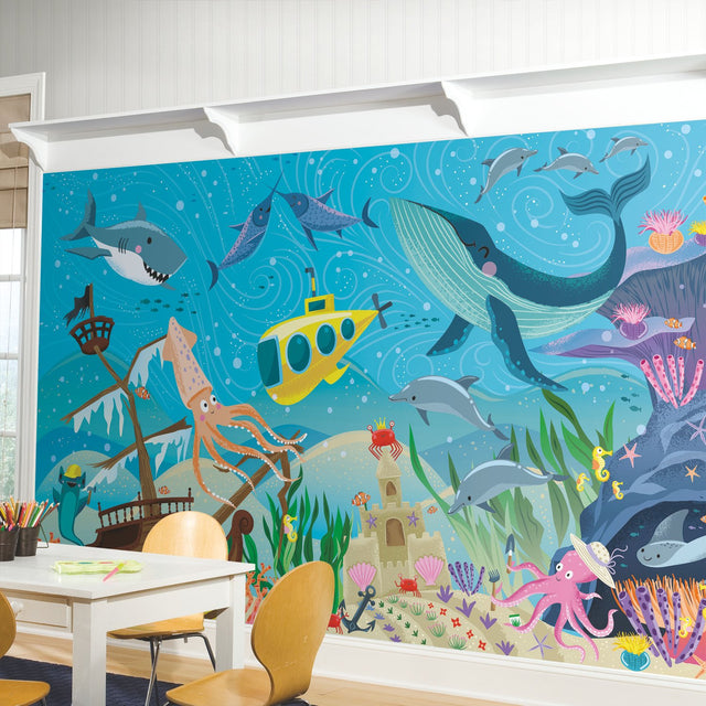 Underwater Discovery Blue Peel & Stick Wall Mural with Nautical Kids Style - York RMK12032M