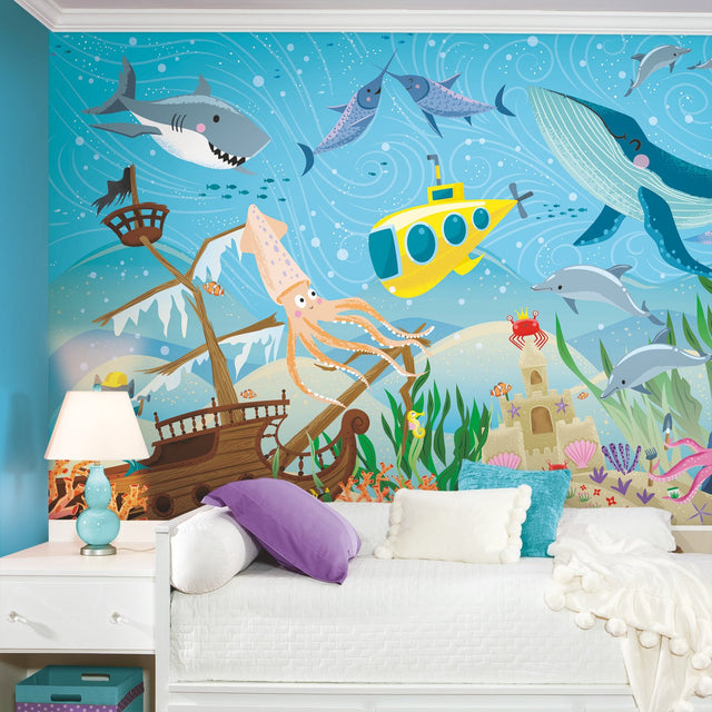 Underwater Discovery Blue Peel & Stick Wall Mural with Nautical Kids Style - York RMK12032M