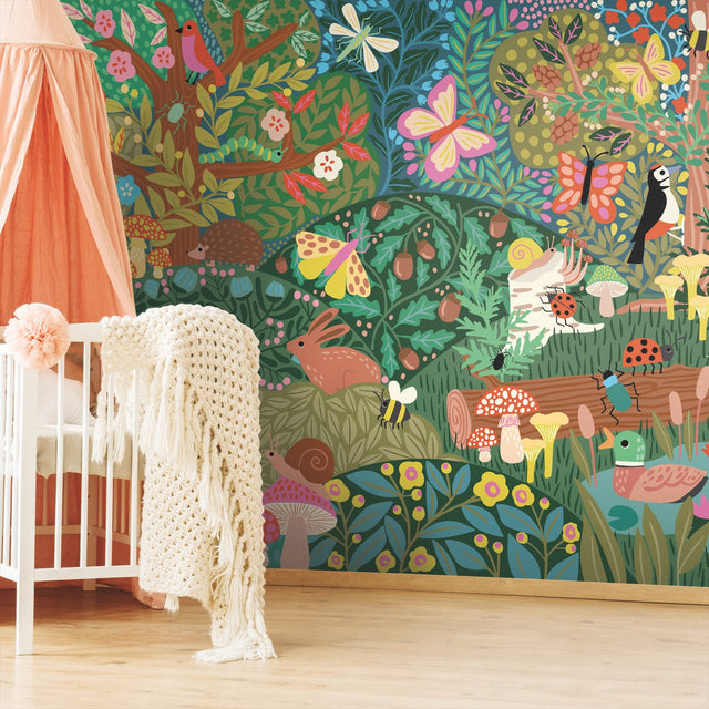 Woodland Wonderland Green Peel & Stick Wall Mural with Novelty Transitional Pattern - York RMK12033M
