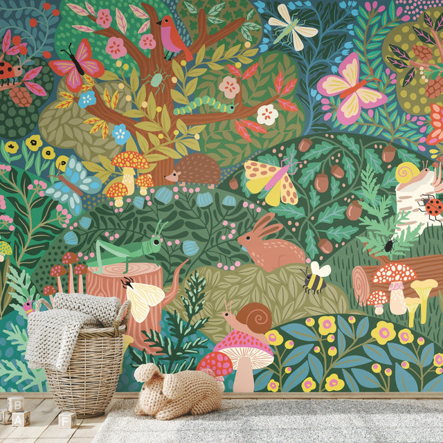 Woodland Wonderland Green Peel & Stick Wall Mural with Novelty Transitional Pattern - York RMK12033M