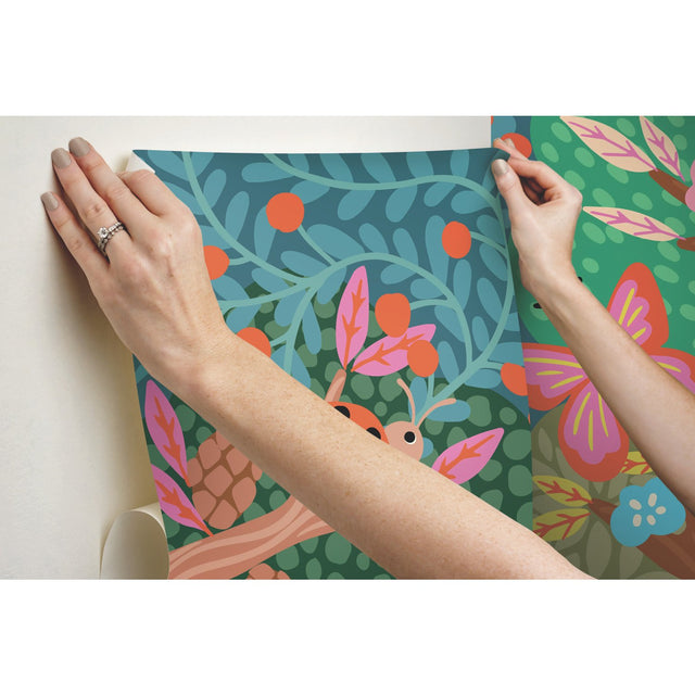 Woodland Wonderland Green Peel & Stick Wall Mural with Novelty Transitional Pattern - York RMK12033M