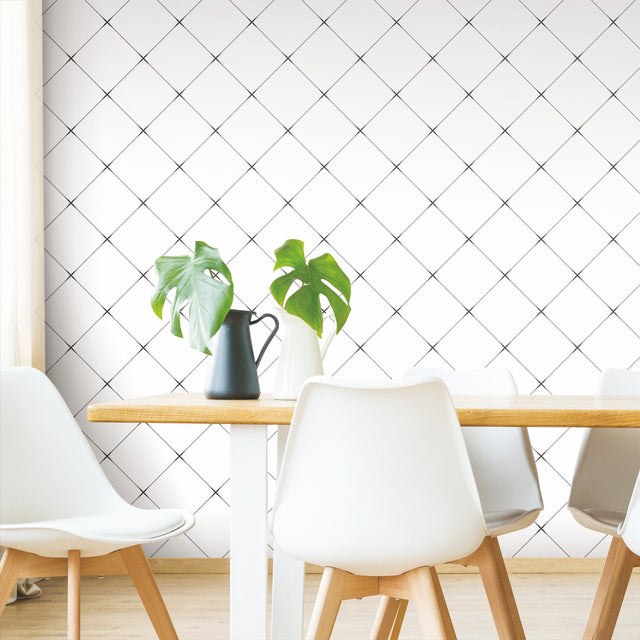 Diamond Tile Geo Black Peel & Stick Wallpaper with Modern Geometric Pattern - York RMK12035RL