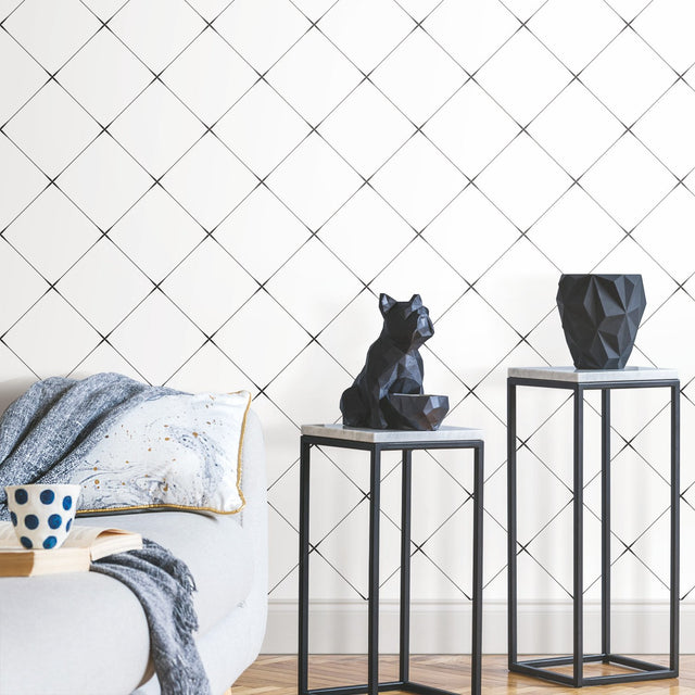 Diamond Tile Geo Black Peel & Stick Wallpaper with Modern Geometric Pattern - York RMK12035RL