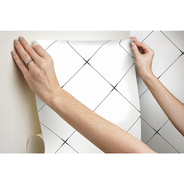 Diamond Tile Geo Black Peel & Stick Wallpaper with Modern Geometric Pattern - York RMK12035RL