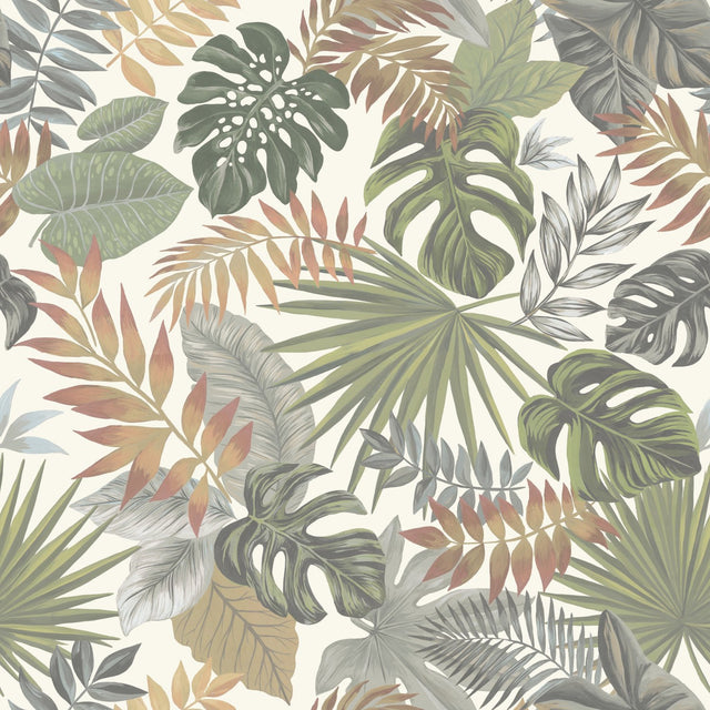 Palm Frond Toss Green Peel & Stick Wallpaper with Tropical Trees Pattern - York RMK12045RL