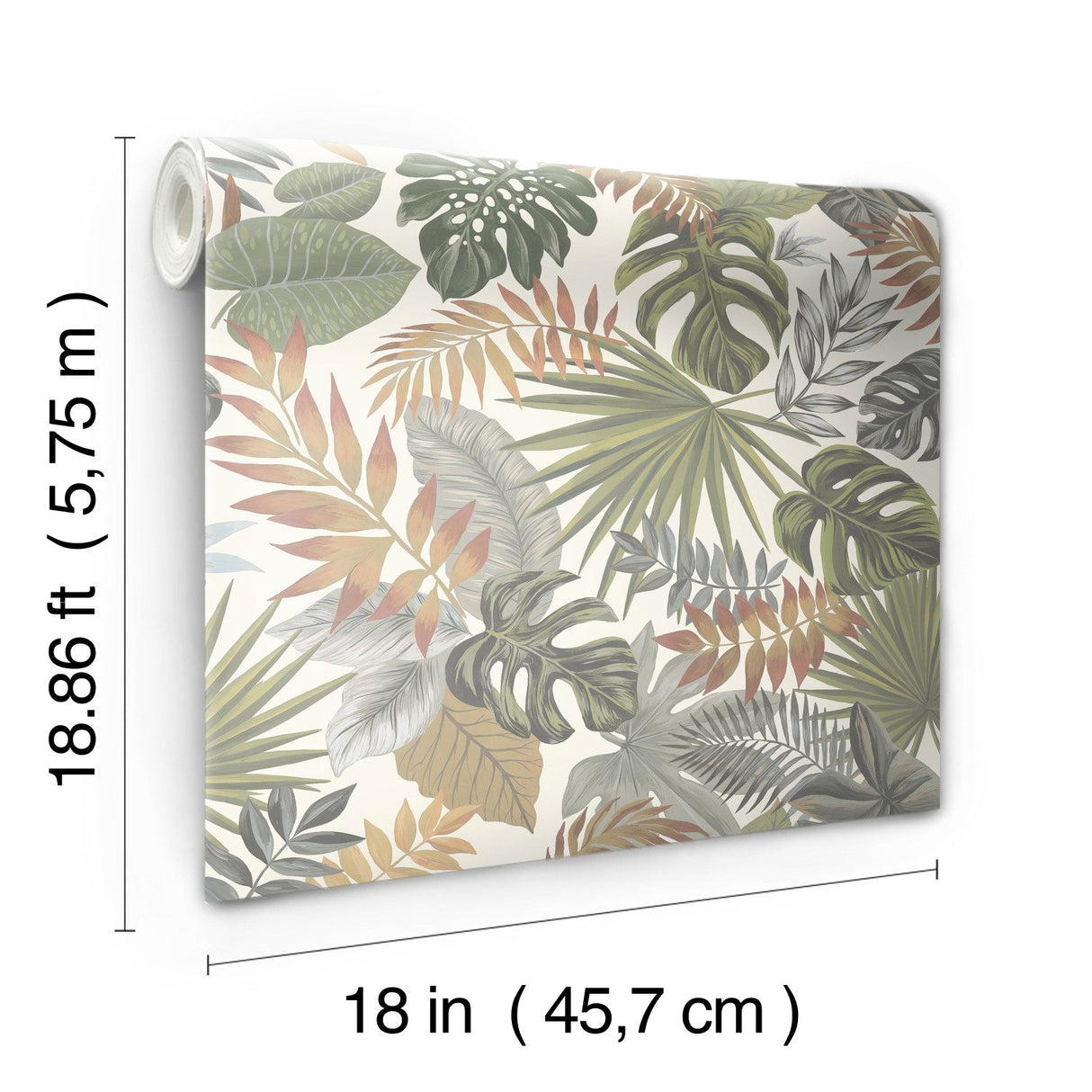 Palm Frond Toss Green Peel & Stick Wallpaper with Tropical Trees Pattern - York RMK12045RL