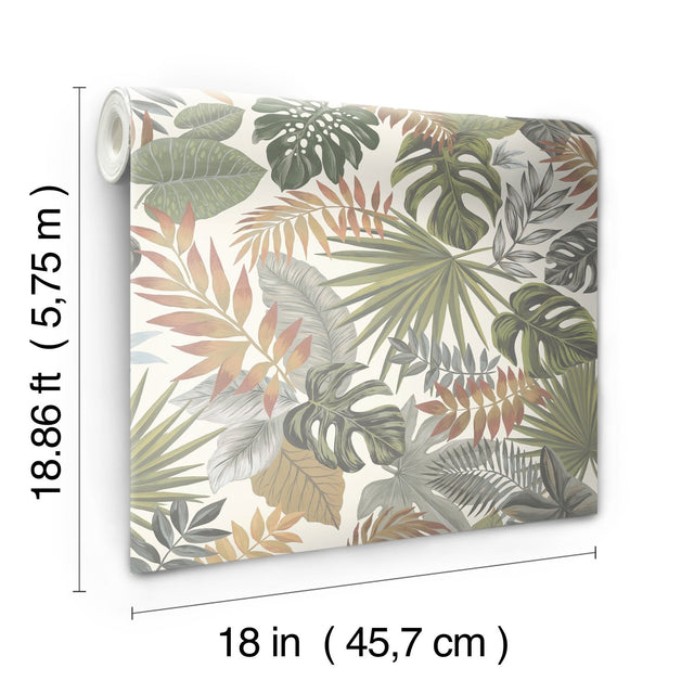 Palm Frond Toss Green Peel & Stick Wallpaper with Tropical Trees Pattern - York RMK12045RL