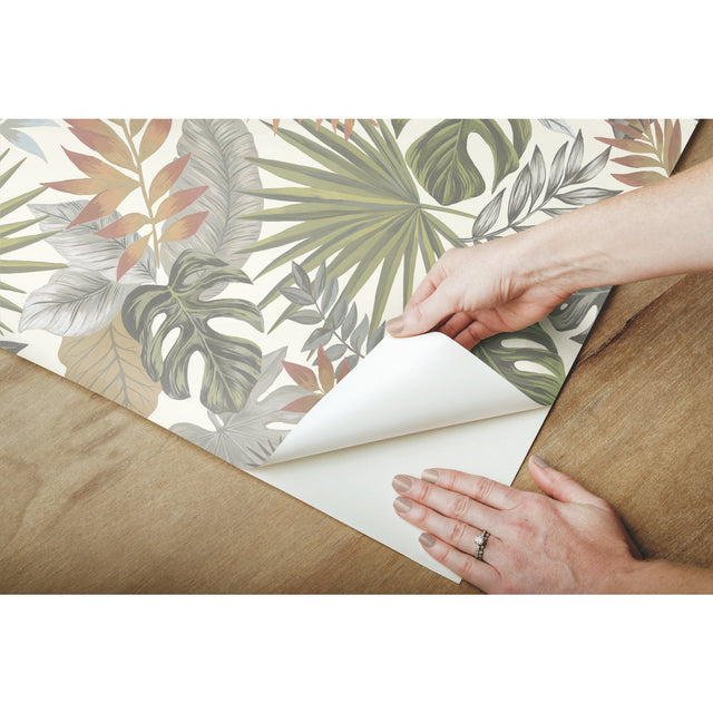 Palm Frond Toss Green Peel & Stick Wallpaper with Tropical Trees Pattern - York RMK12045RL