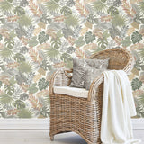 Palm Frond Toss Green Peel & Stick Wallpaper with Tropical Trees Pattern - York RMK12045RL